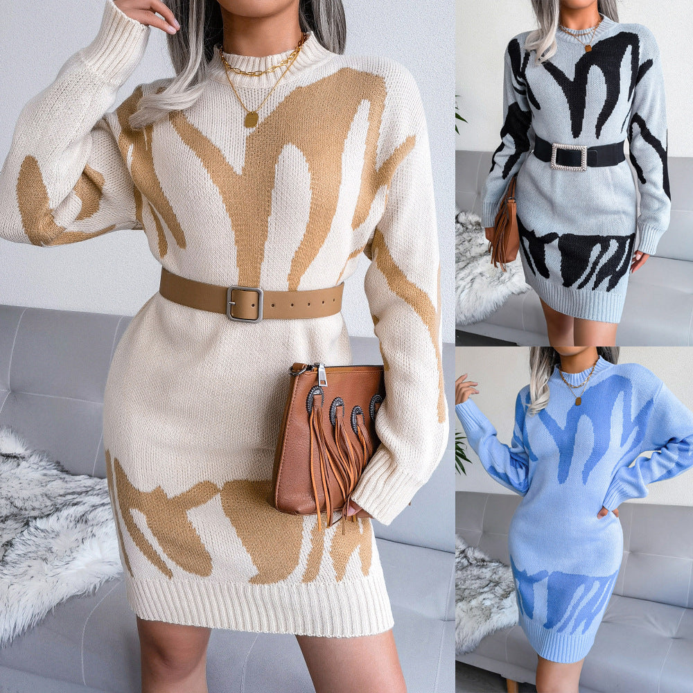 Robe pull col rond à motif géométrique