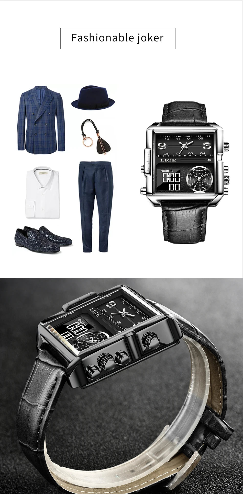 LIGE Luxury Men Quartz Digital Watch Creative Sport Watches Male Waterproof Wristwatch Montre Homme Clock Relogios Masculino+box