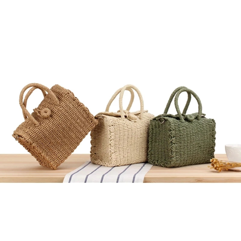 Summer Straw Beach Bag Handmade Handbag Women Shoulder Bags Rattan Beach Bags Bohemian Woven Crossbody Basket Tote sac