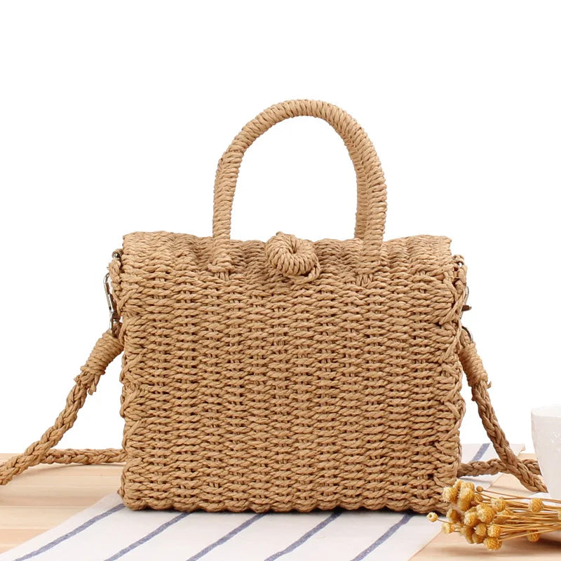 Summer Straw Beach Bag Handmade Handbag Women Shoulder Bags Rattan Beach Bags Bohemian Woven Crossbody Basket Tote sac