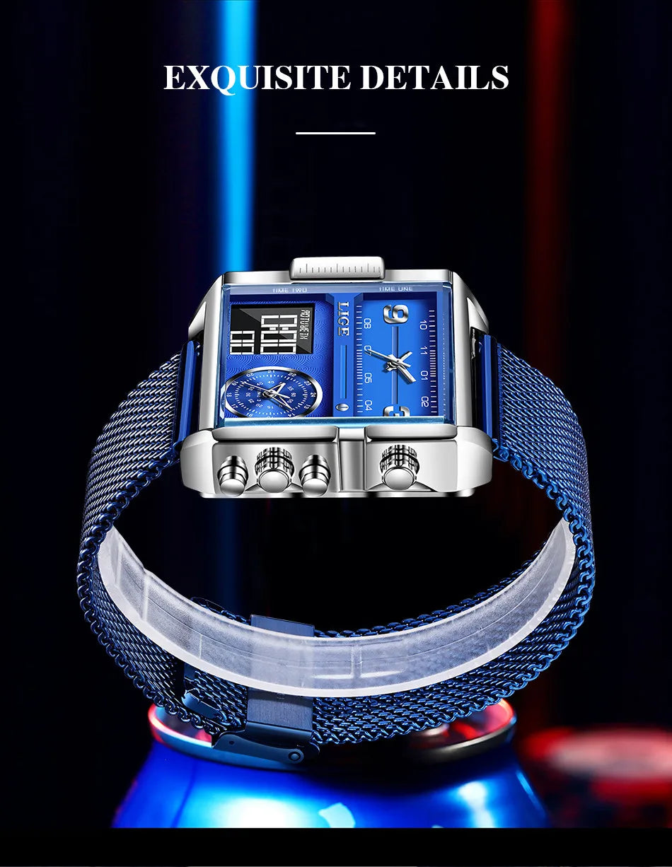 LIGE Luxury Men Quartz Digital Watch Creative Sport Watches Male Waterproof Wristwatch Montre Homme Clock Relogios Masculino+box