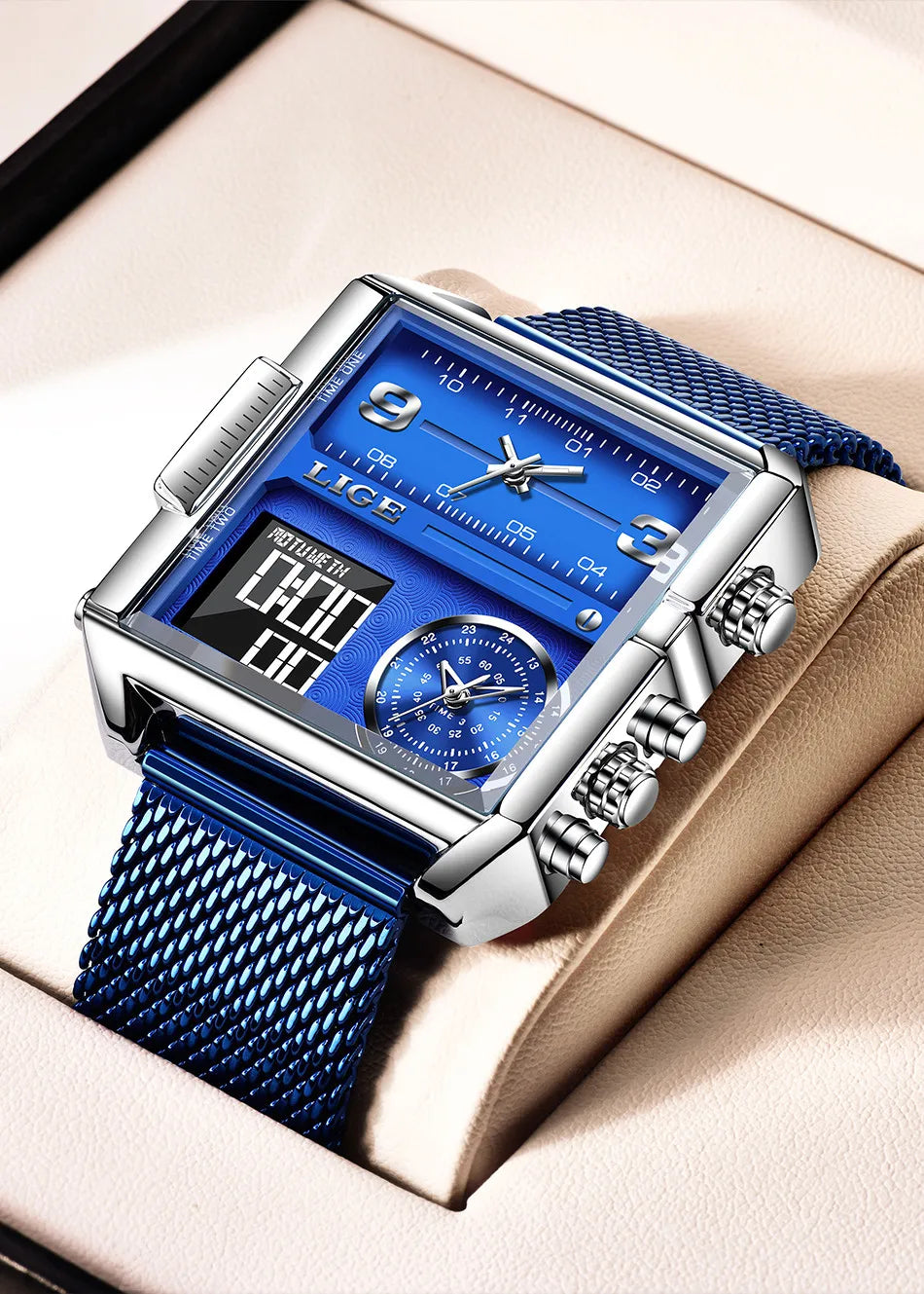 LIGE Luxury Men Quartz Digital Watch Creative Sport Watches Male Waterproof Wristwatch Montre Homme Clock Relogios Masculino+box