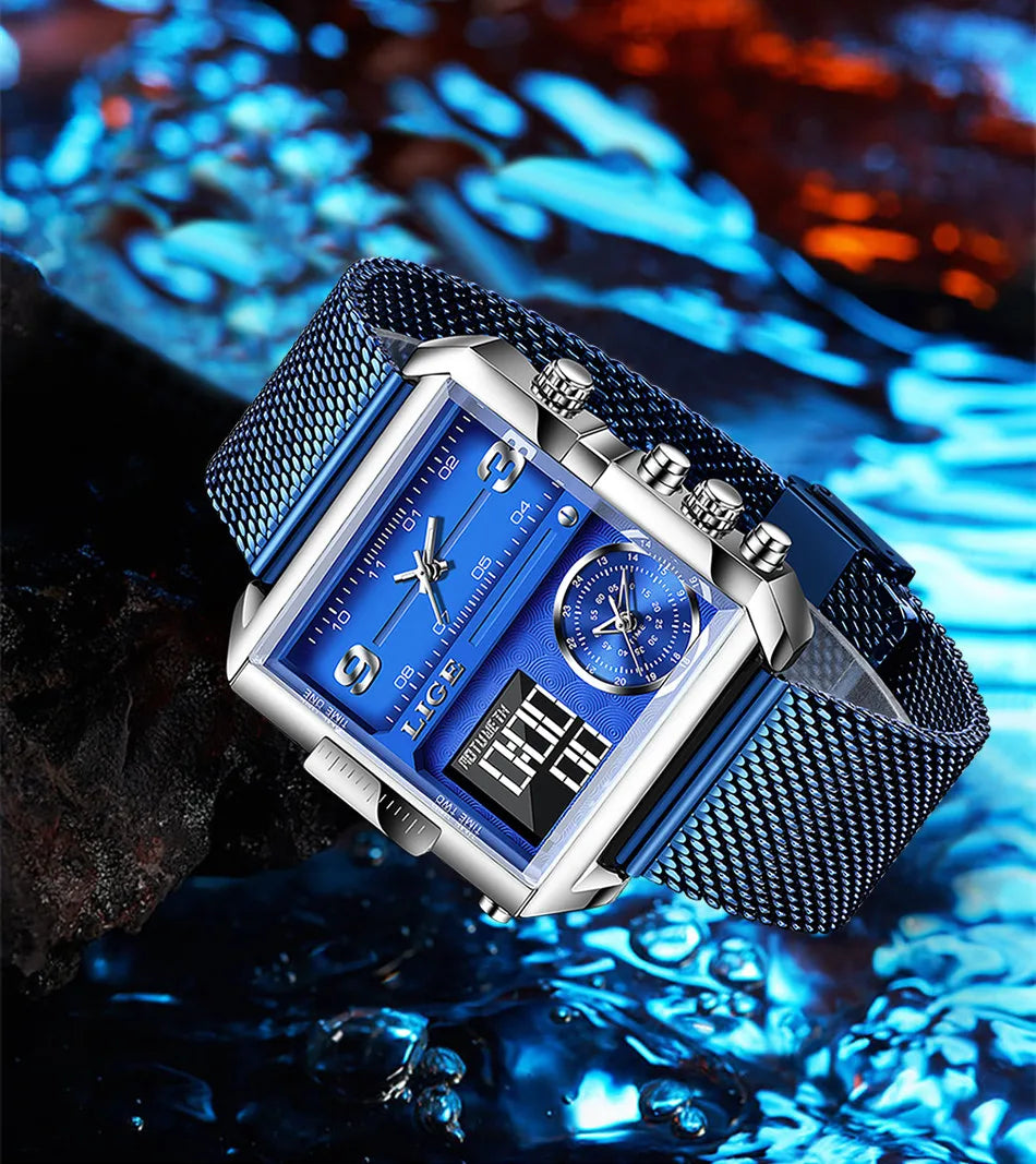 LIGE Luxury Men Quartz Digital Watch Creative Sport Watches Male Waterproof Wristwatch Montre Homme Clock Relogios Masculino+box
