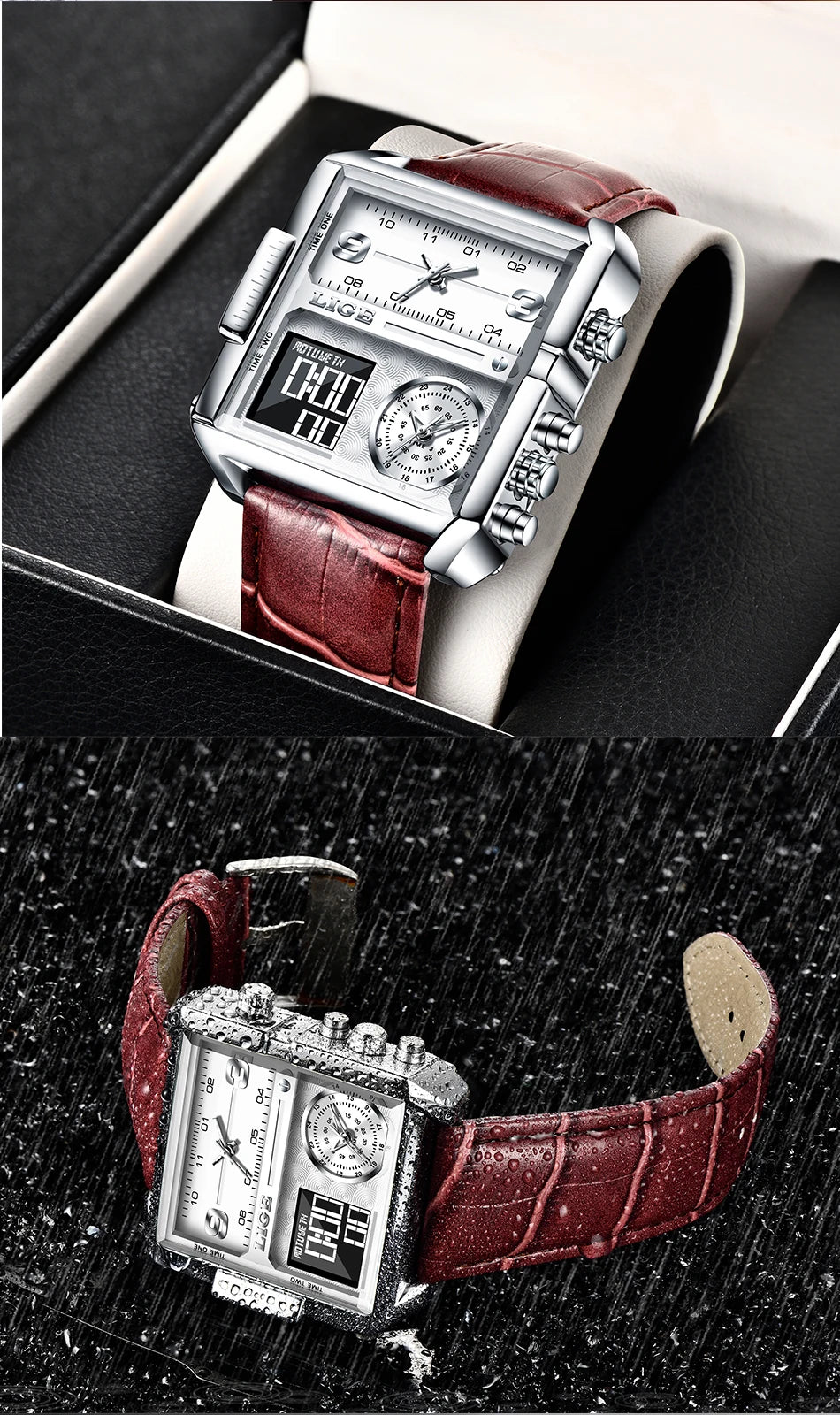 LIGE Luxury Men Quartz Digital Watch Creative Sport Watches Male Waterproof Wristwatch Montre Homme Clock Relogios Masculino+box