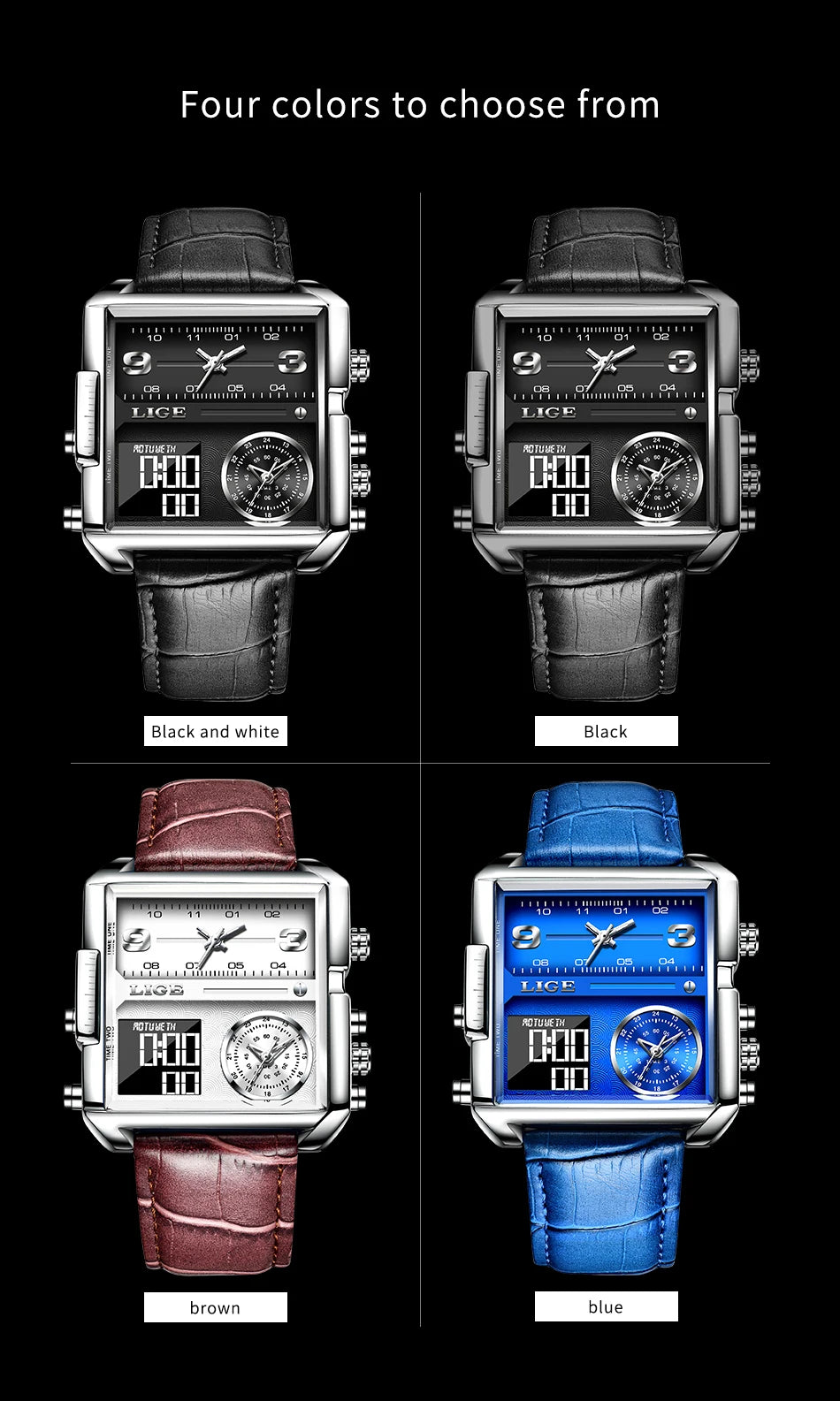 LIGE Luxury Men Quartz Digital Watch Creative Sport Watches Male Waterproof Wristwatch Montre Homme Clock Relogios Masculino+box