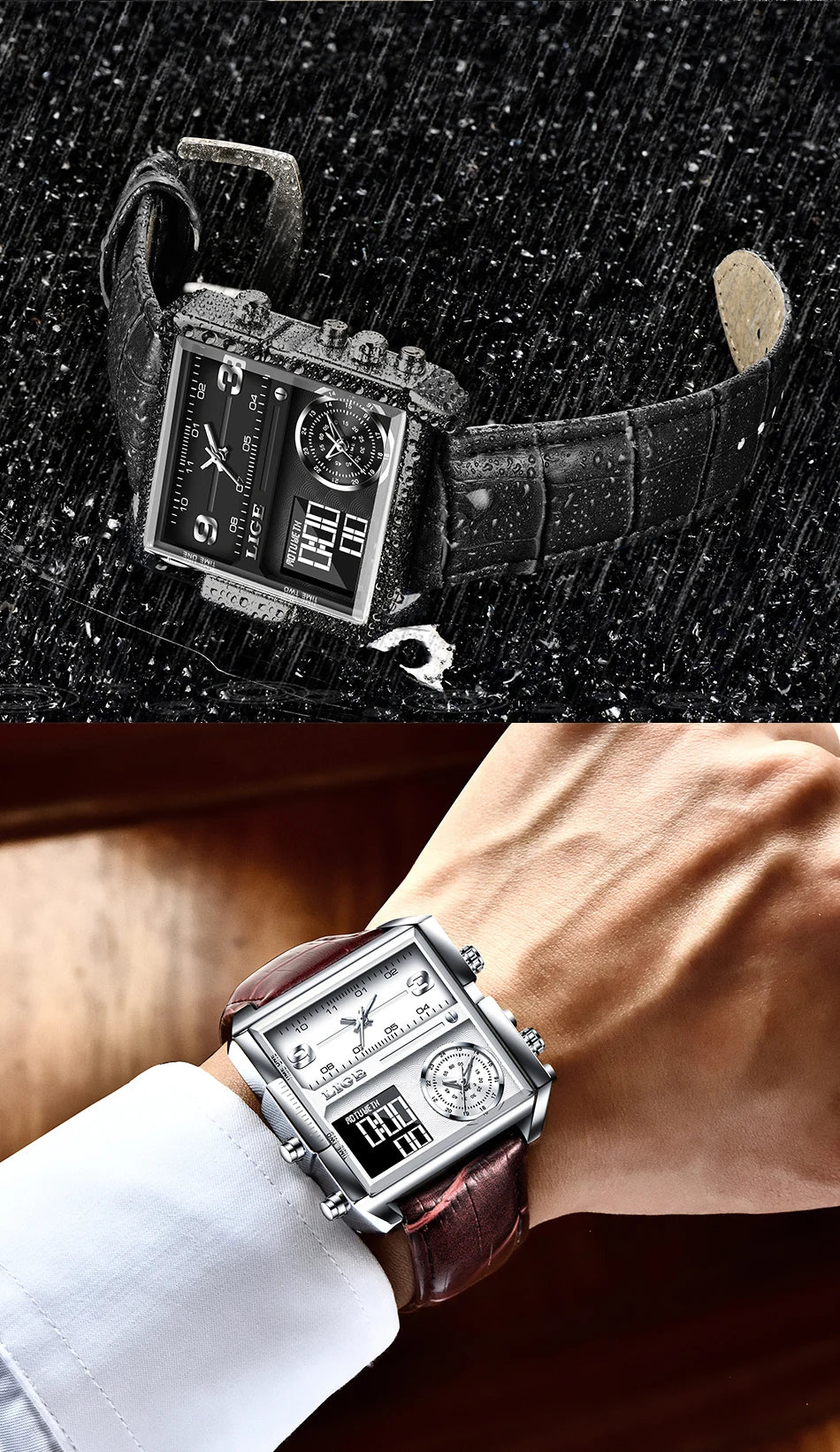 LIGE Luxury Men Quartz Digital Watch Creative Sport Watches Male Waterproof Wristwatch Montre Homme Clock Relogios Masculino+box