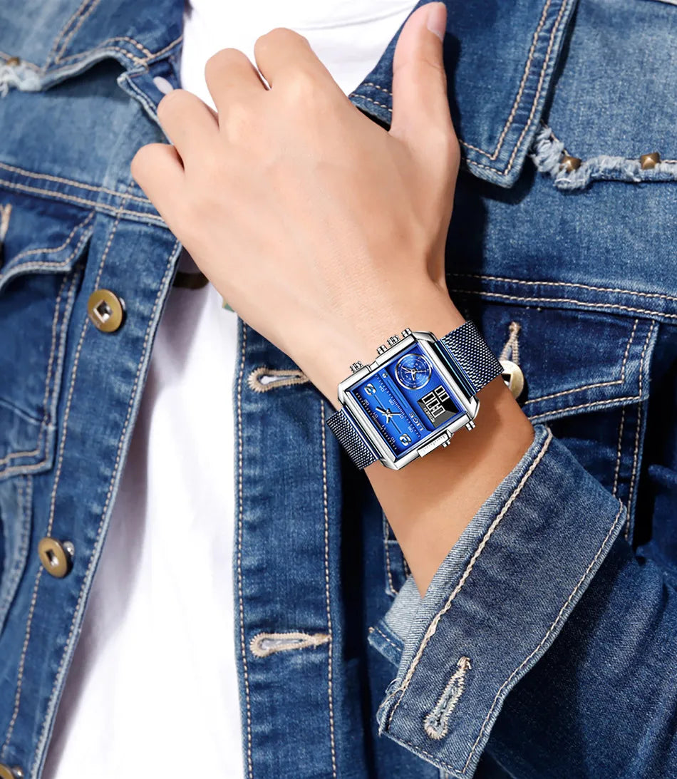 LIGE Luxury Men Quartz Digital Watch Creative Sport Watches Male Waterproof Wristwatch Montre Homme Clock Relogios Masculino+box