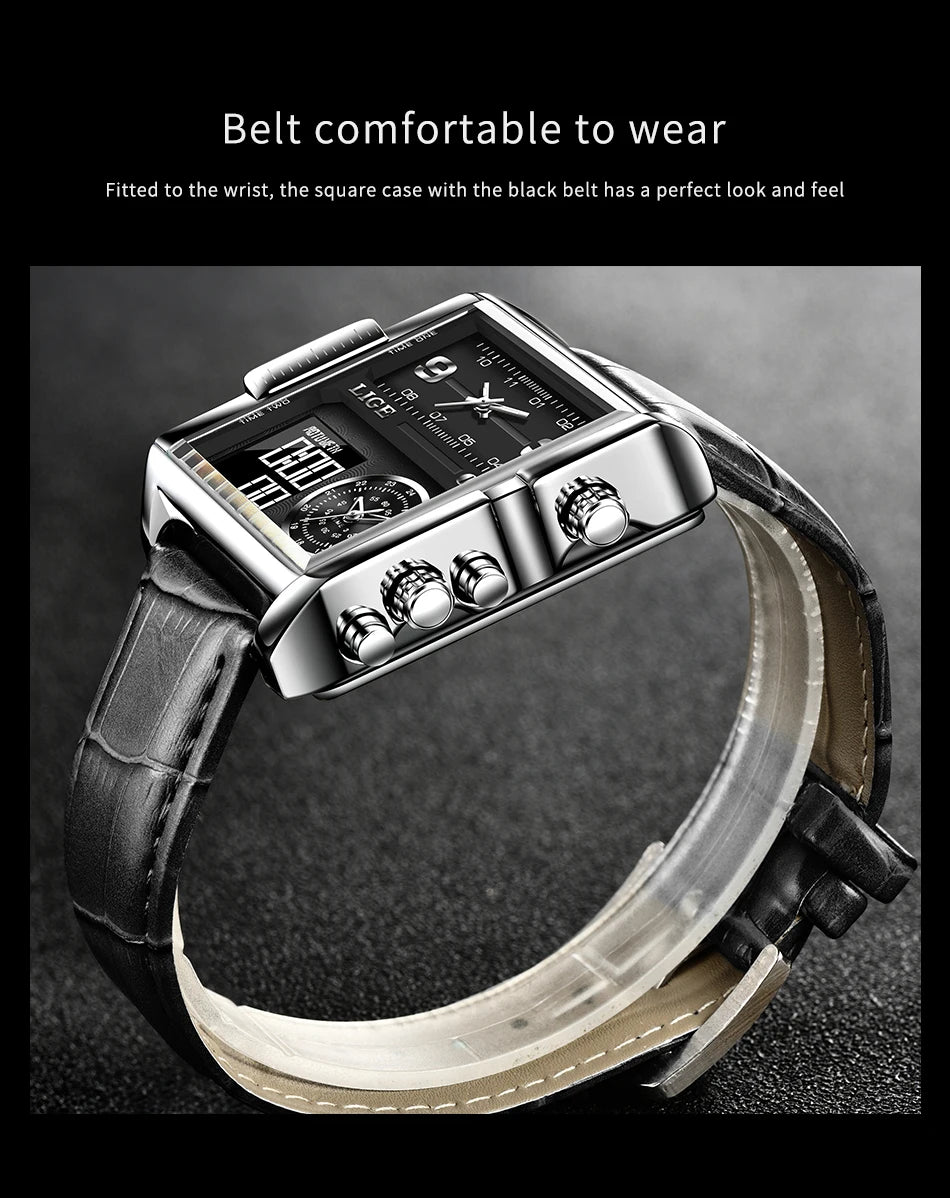 LIGE Luxury Men Quartz Digital Watch Creative Sport Watches Male Waterproof Wristwatch Montre Homme Clock Relogios Masculino+box