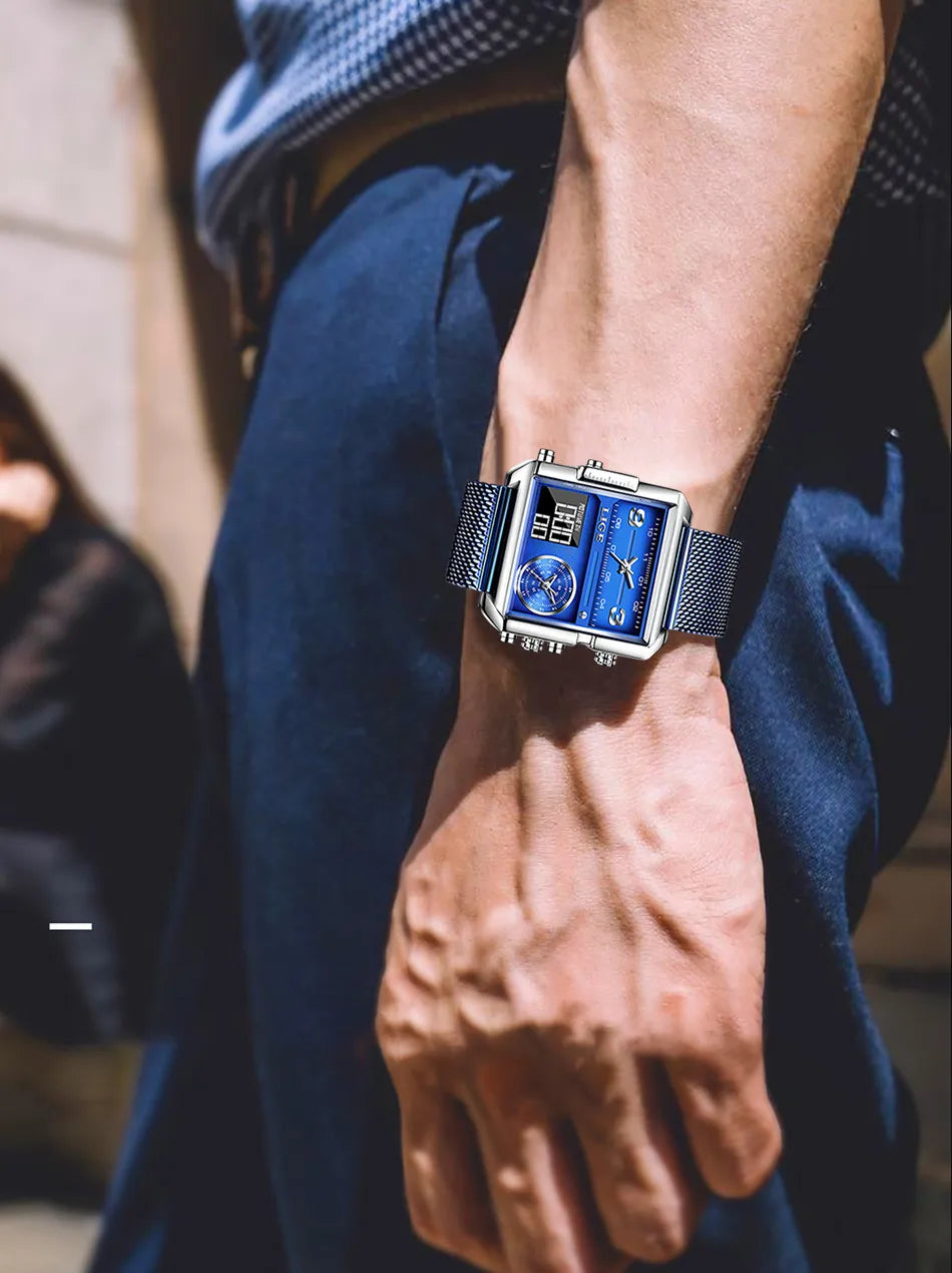 LIGE Luxury Men Quartz Digital Watch Creative Sport Watches Male Waterproof Wristwatch Montre Homme Clock Relogios Masculino+box