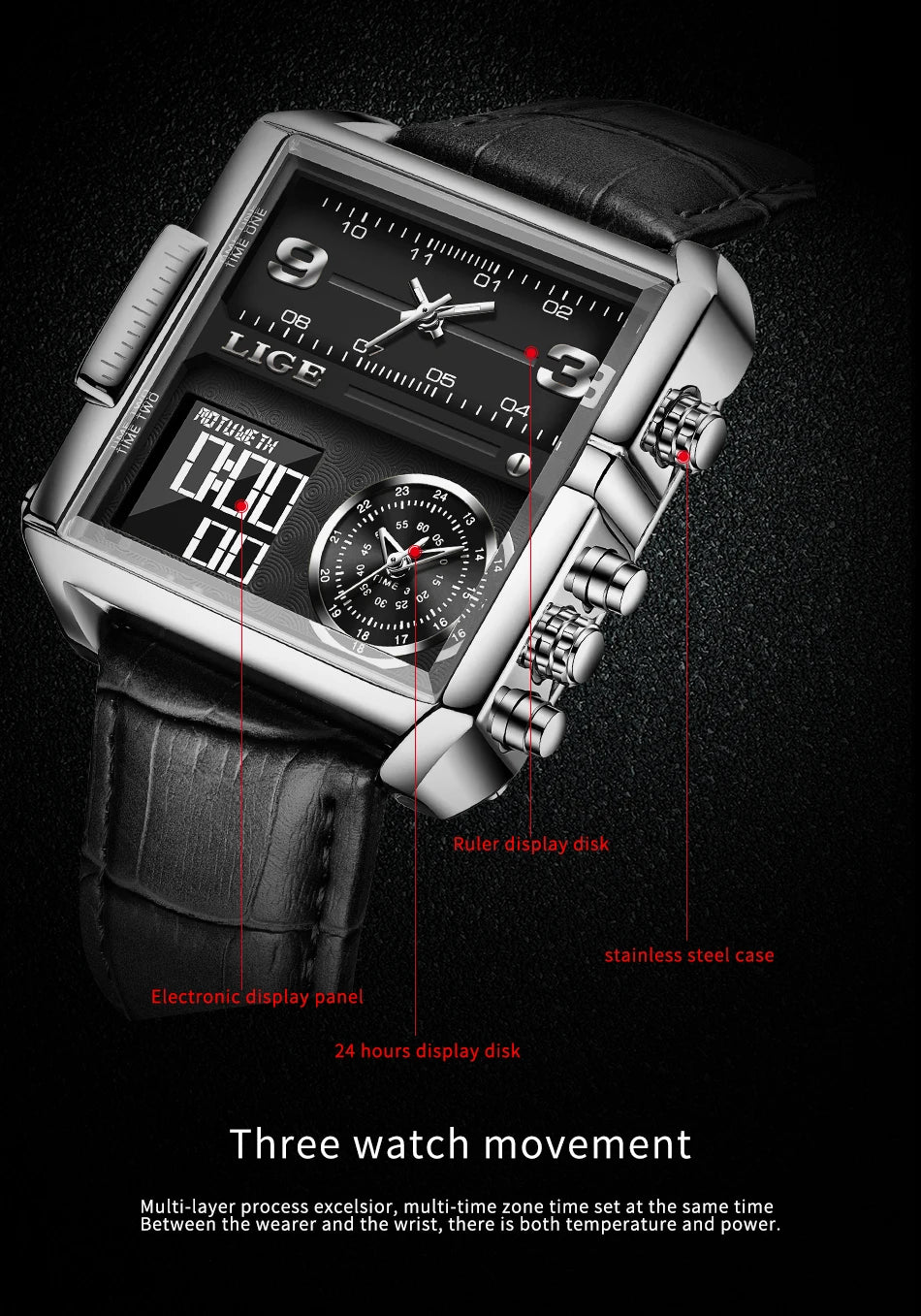 LIGE Luxury Men Quartz Digital Watch Creative Sport Watches Male Waterproof Wristwatch Montre Homme Clock Relogios Masculino+box