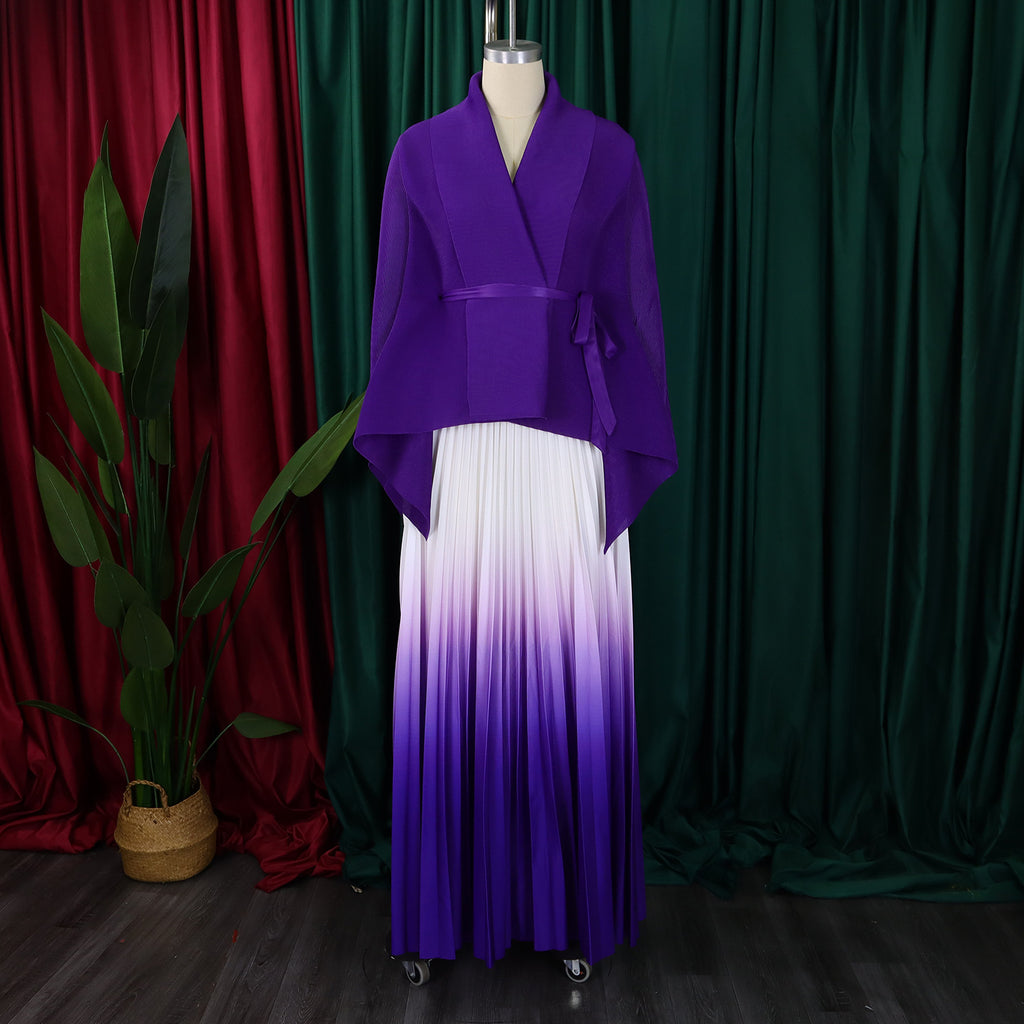 C8610 African Plus Size Women's Spring New Fashion Strap Batwing Top Gradient Color-changing Skirt Two-piece Set