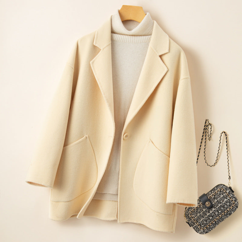 Cocoon-type Double-sided Wool Coat Women's Short 24 Autumn and Winter Korean Style New Arrival Loose Wide-width Wool Coat for Small Men