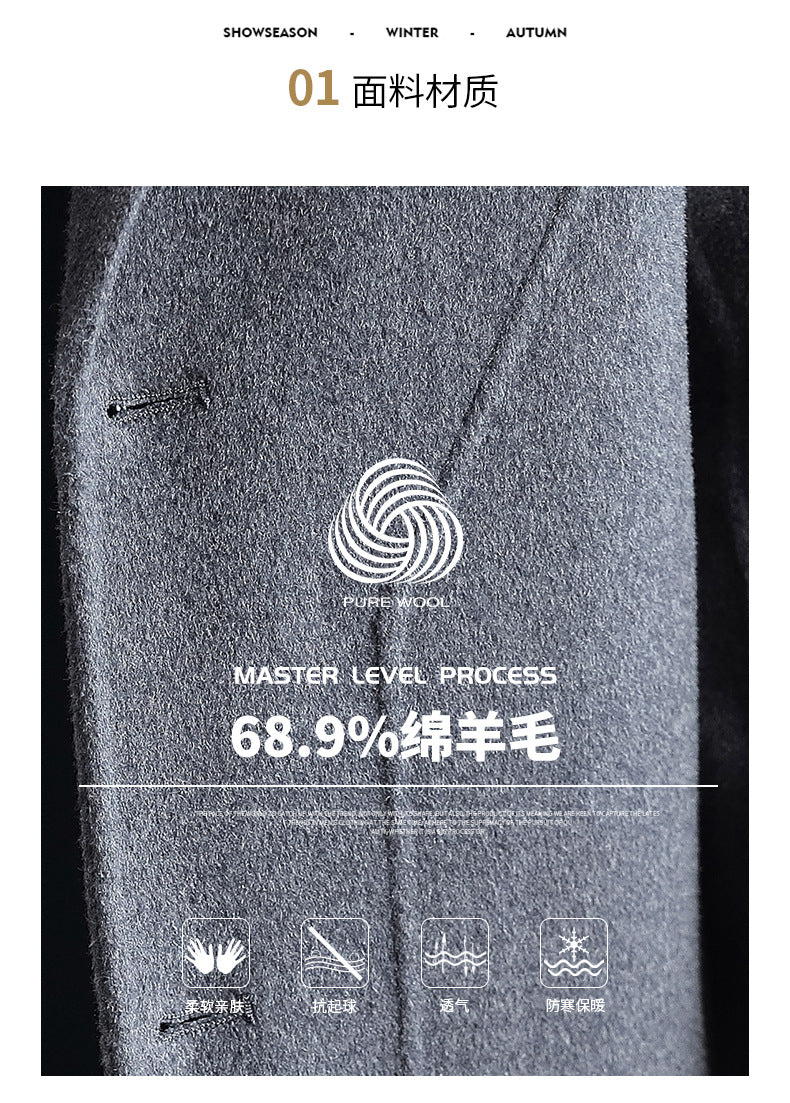 Double-sided Woolen Coat Men's Mid-length Cashmere Woolen Coat Men's Autumn and Winter High-end Down Liner Woolen Coat