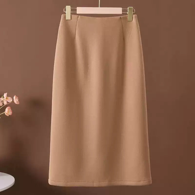 Acetate Cashmere Skirt Women's Mid-Length High-End Elegant High-Waist Slimming Rear Split Wool Straight Skirt Autumn and Winter New
