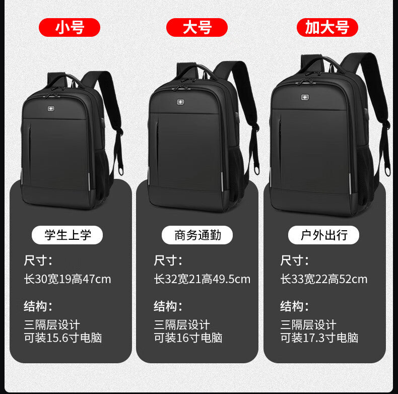 Swiss Sergeant Knife Backpack Men's Business Travel Backpack Large Capacity Travel Laptop Bag 17.3 Inch