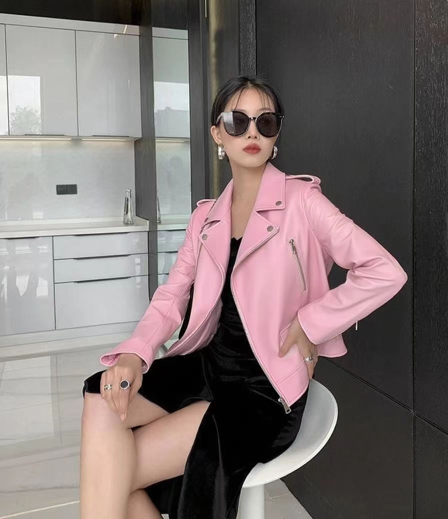 2025 Spring and Autumn New Korean Style Short Women's PU Leather Jacket, Plus Size Slim Motorcycle Jacket, Small Leather Jacket