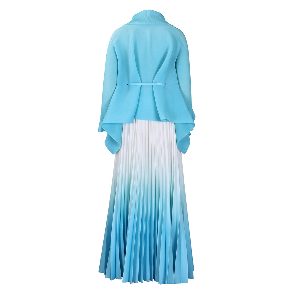 C8610 African Plus Size Women's Spring New Fashion Strap Batwing Top Gradient Color-changing Skirt Two-piece Set