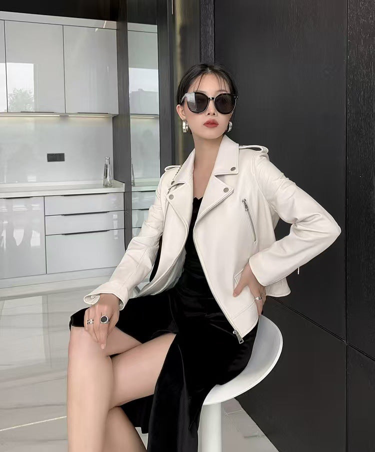 2025 Spring and Autumn New Korean Style Short Women's PU Leather Jacket, Plus Size Slim Motorcycle Jacket, Small Leather Jacket