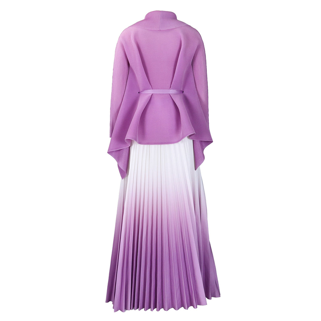 C8610 African plus size Women's Spring New Fashion Strap Bat Sleeve Top Gradient Color-changing Skirt Two-piece Set