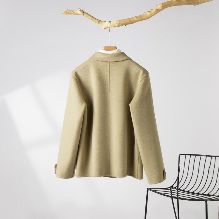 2024 New Wool Double-Sided Tweed Coat Autumn and Winter Short Solid Color Casual Doll Collar Tweed Coat for Petite