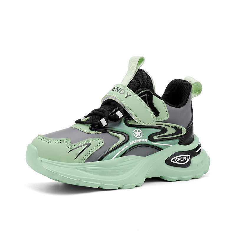 Autumn and Winter Leather Children's Sneakers, Boys' Fleece-Lined Cotton Shoes, Student Dad Shoes, Running Shoes, Warm Snow Boots, Children's Shoes