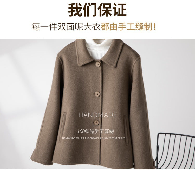 2024 New Wool Double-Sided Tweed Coat Autumn and Winter Short Solid Color Casual Doll Collar Tweed Coat for Petite