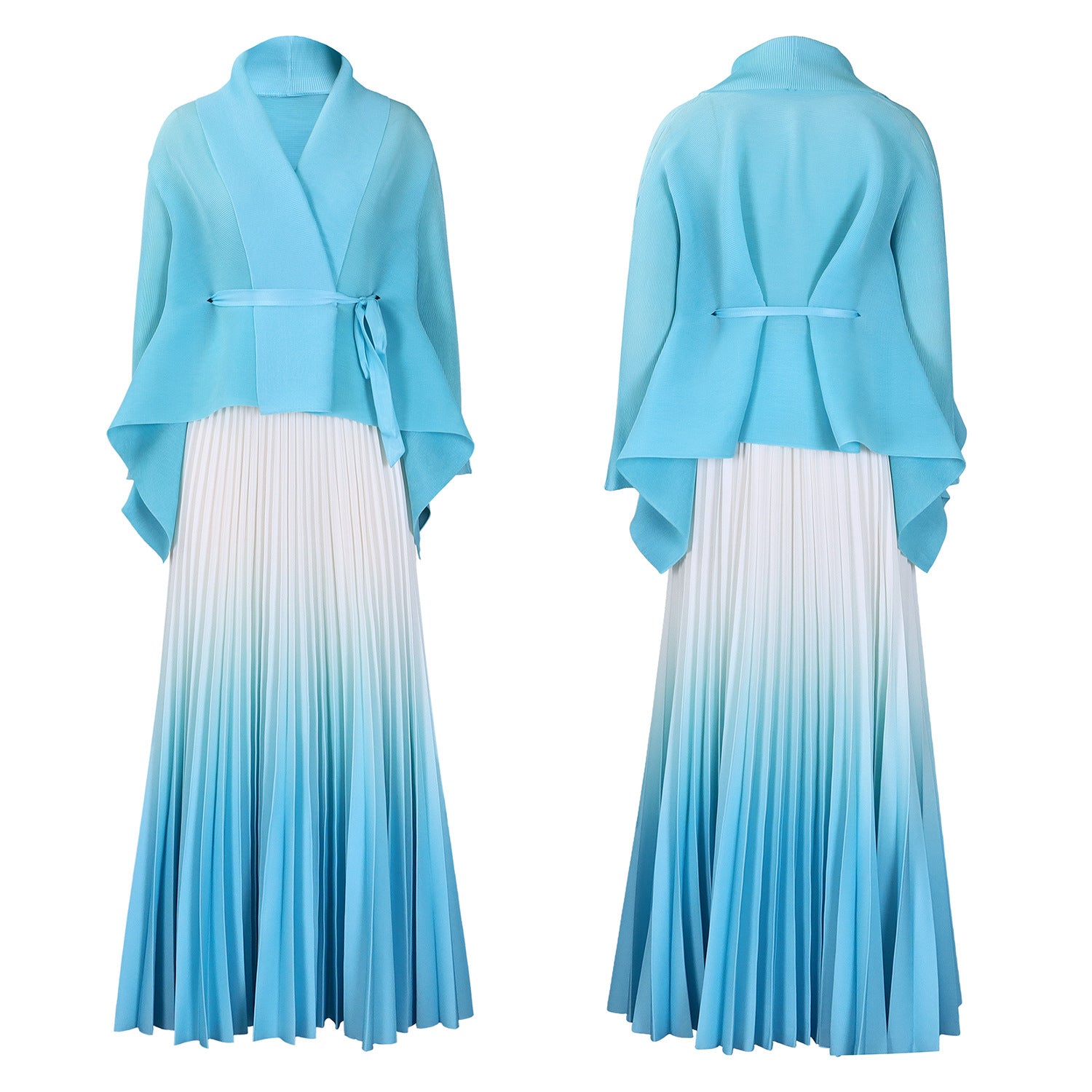 C8610 African Plus Size Women's Spring New Fashion Strap Batwing Top Gradient Color-changing Skirt Two-piece Set