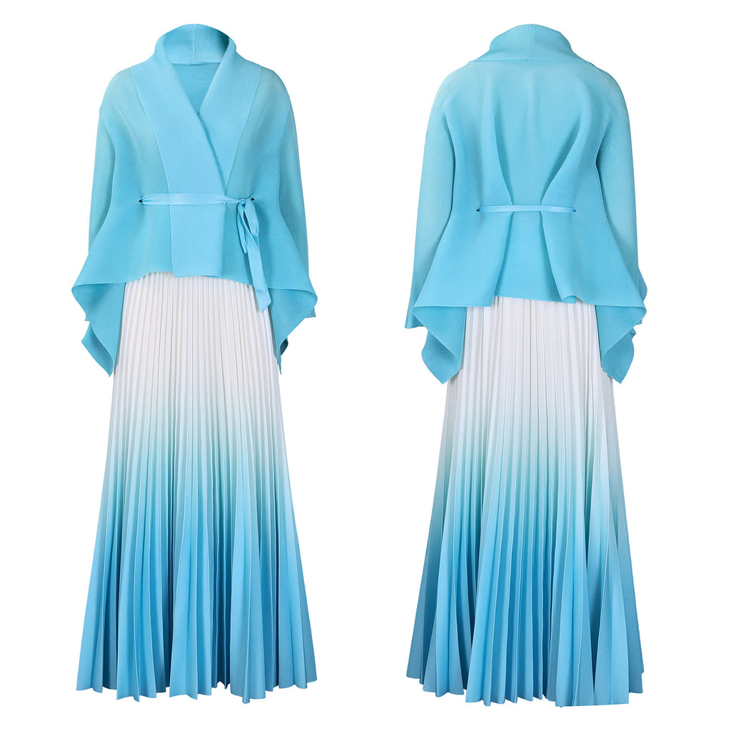 C8610 African plus size Women's Spring New Fashion Strap Bat Sleeve Top Gradient Color-changing Skirt Two-piece Set