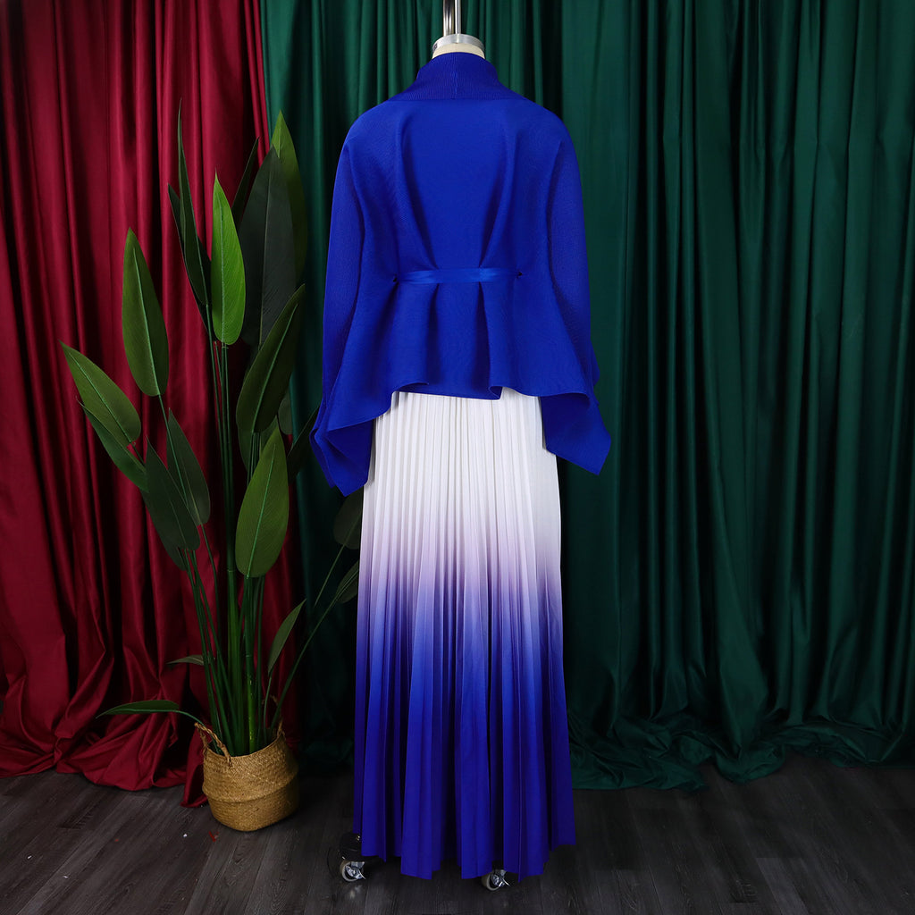C8610 African plus size Women's Spring New Fashion Strap Bat Sleeve Top Gradient Color-changing Skirt Two-piece Set