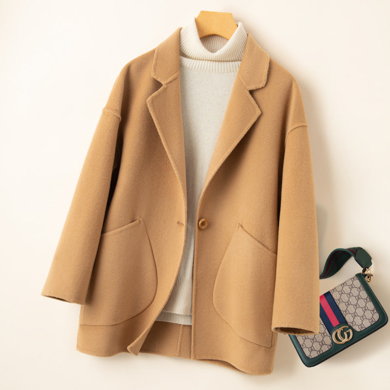 Cocoon-type Double-sided Wool Coat Women's Short 24 Autumn and Winter Korean Style New Arrival Loose Wide-width Wool Coat for Small Men