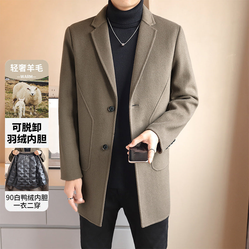 Double-sided Woolen Coat Men's Mid-length Cashmere Woolen Coat Men's Autumn and Winter High-end Down Liner Woolen Coat