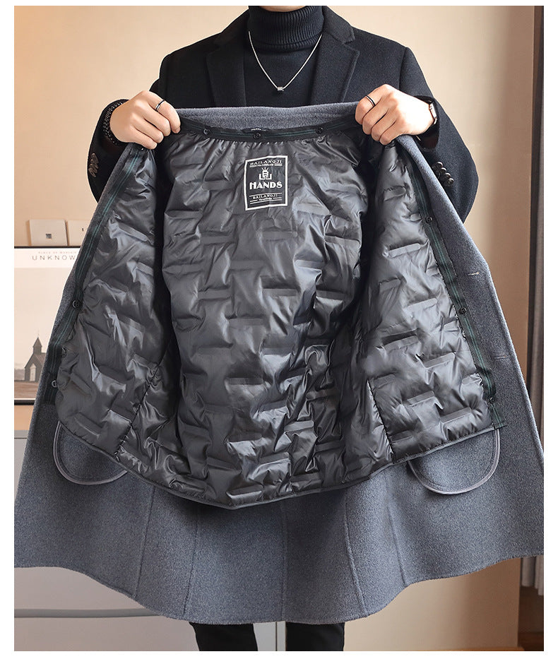 Double-sided Woolen Coat Men's Mid-length Cashmere Woolen Coat Men's Autumn and Winter High-end Down Liner Woolen Coat