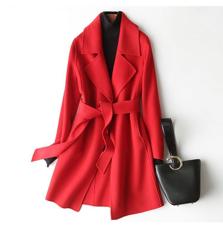 2024 Autumn and Winter New Woolen Coat Women's Slim-fit Slimming Korean Style Mid-length Woolen Coat Trendy