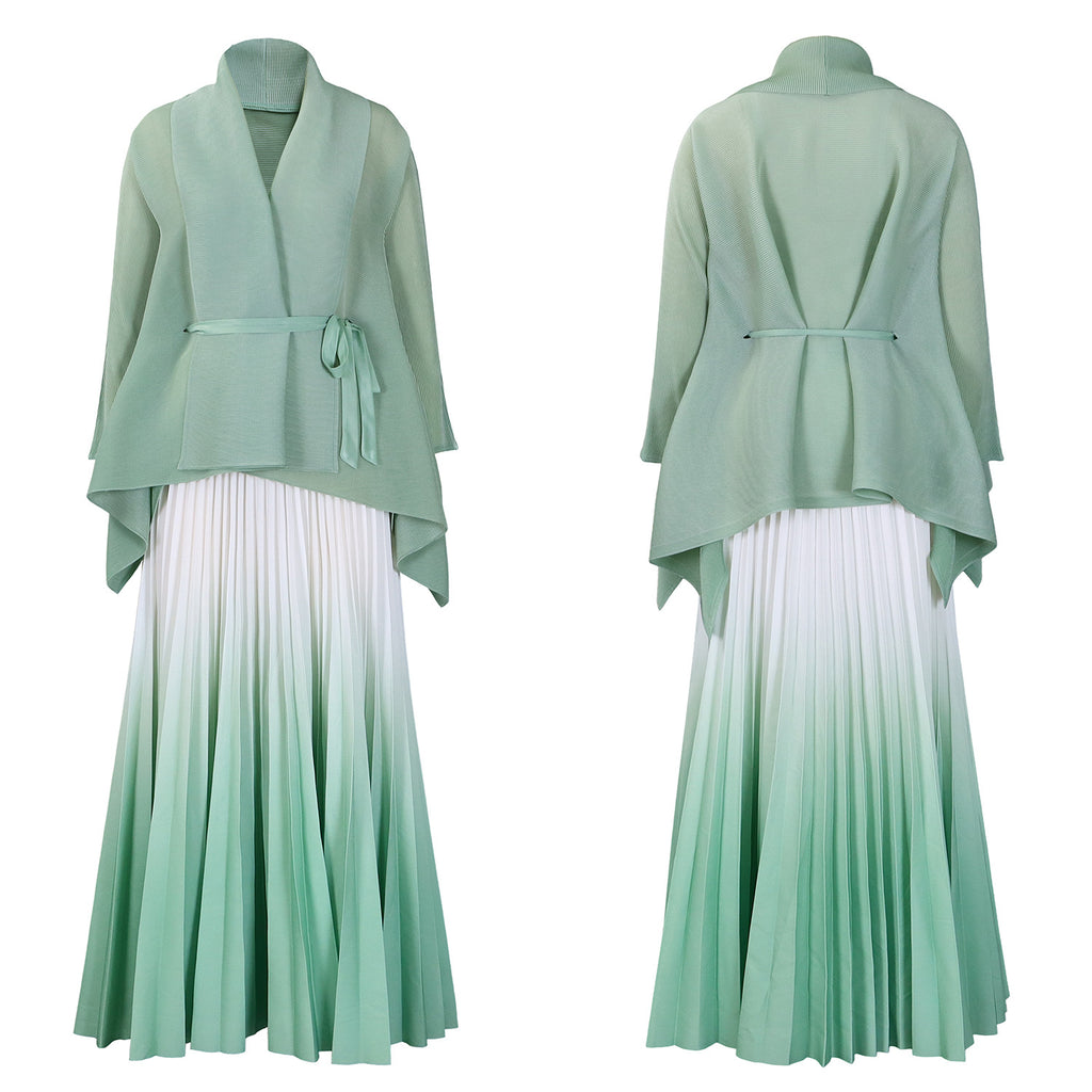 C8610 African plus size Women's Spring New Fashion Strap Bat Sleeve Top Gradient Color-changing Skirt Two-piece Set