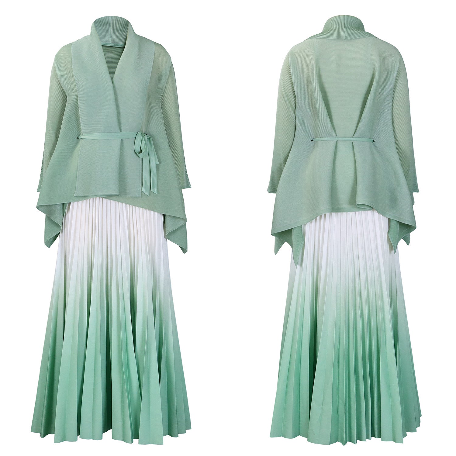 C8610 African plus size Women's Spring New Fashion Strap Bat Sleeve Top Gradient Color-changing Skirt Two-piece Set