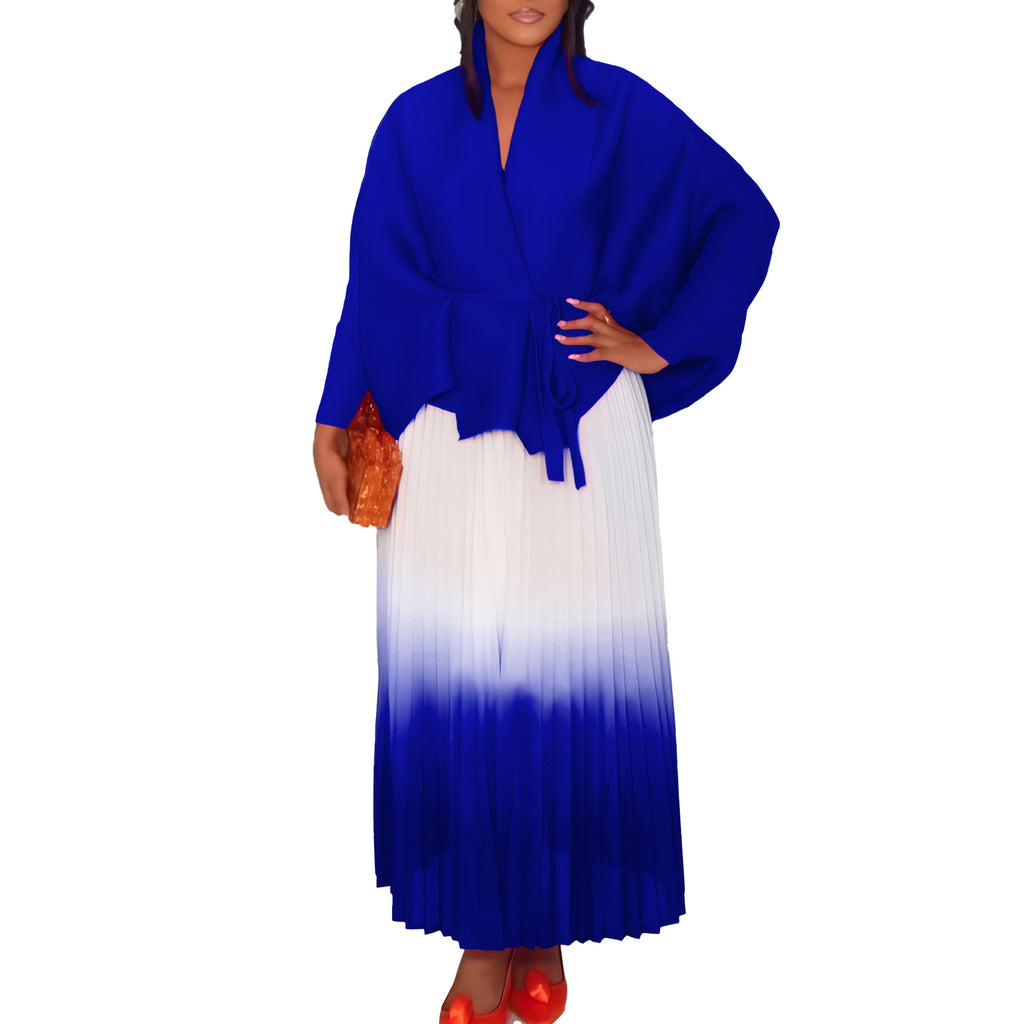 C8610 African plus size Women's Spring New Fashion Strap Bat Sleeve Top Gradient Color-changing Skirt Two-piece Set
