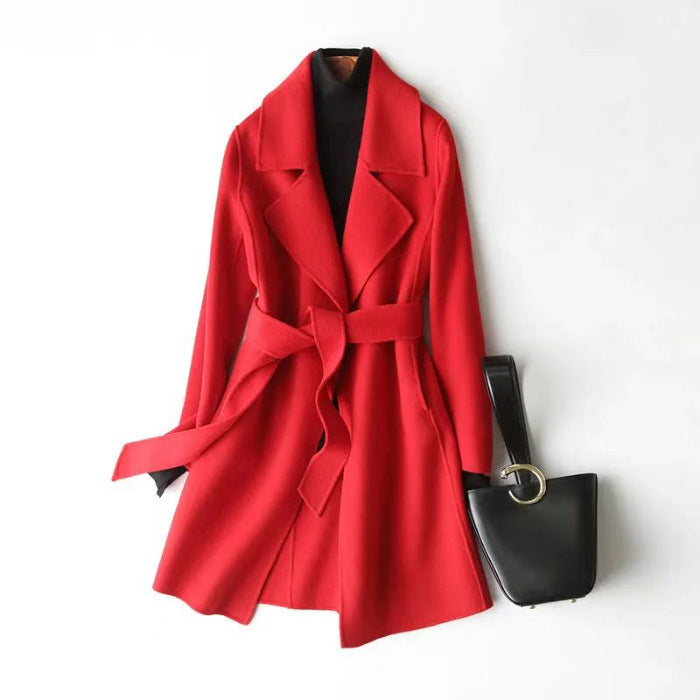 2024 Autumn and Winter New Woolen Coat Women's Slim-fit Slimming Korean Style Mid-length Woolen Coat Trendy