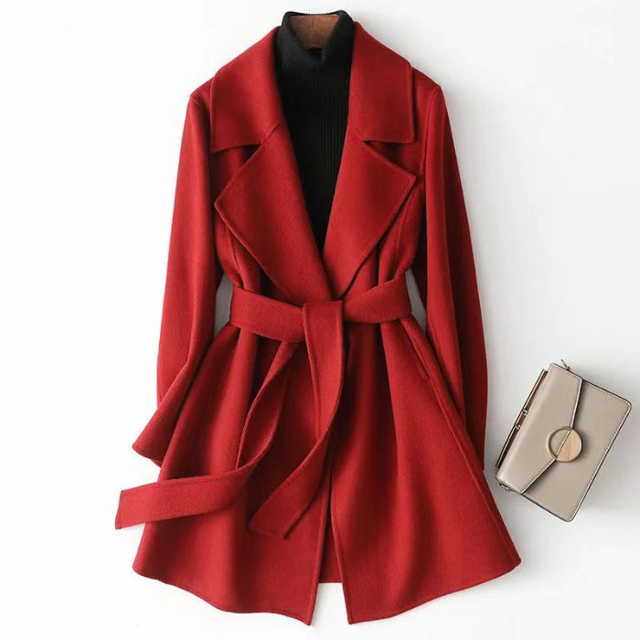 2024 Autumn and Winter New Woolen Coat Women's Slim-fit Slimming Korean Style Mid-length Woolen Coat Trendy