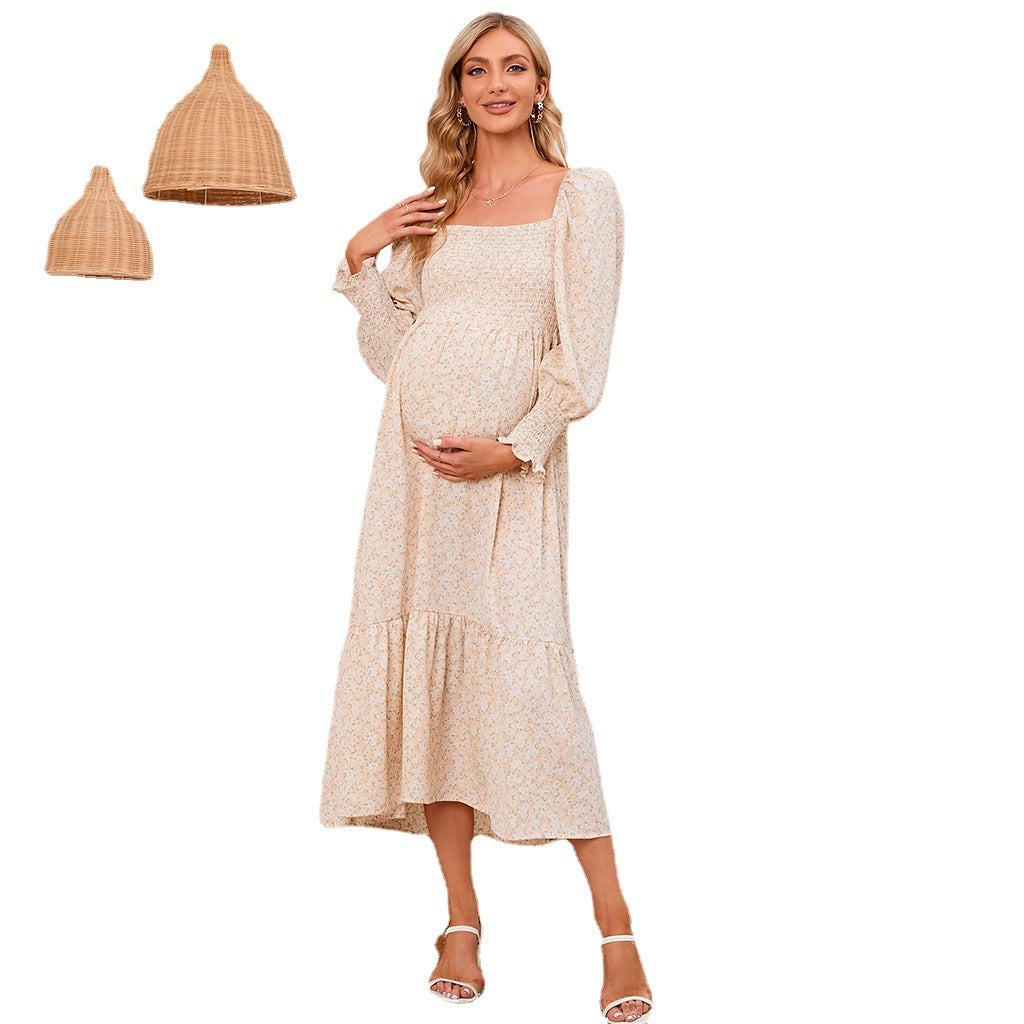 Swintager 2026 Spring New Maternity Chiffon Dress Small Floral Dress Amazon Long-Sleeved Dress