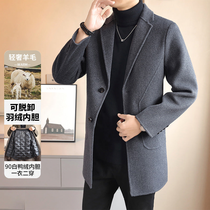 Double-sided Woolen Coat Men's Mid-length Cashmere Woolen Coat Men's Autumn and Winter High-end Down Liner Woolen Coat