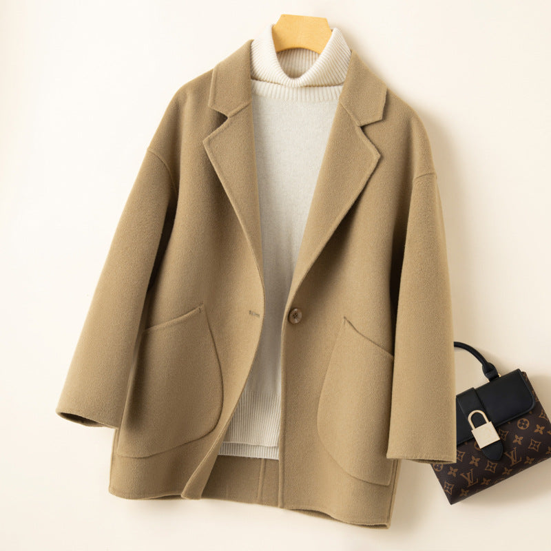 Cocoon-type Double-sided Wool Coat Women's Short 24 Autumn and Winter Korean Style New Arrival Loose Wide-width Wool Coat for Small Men