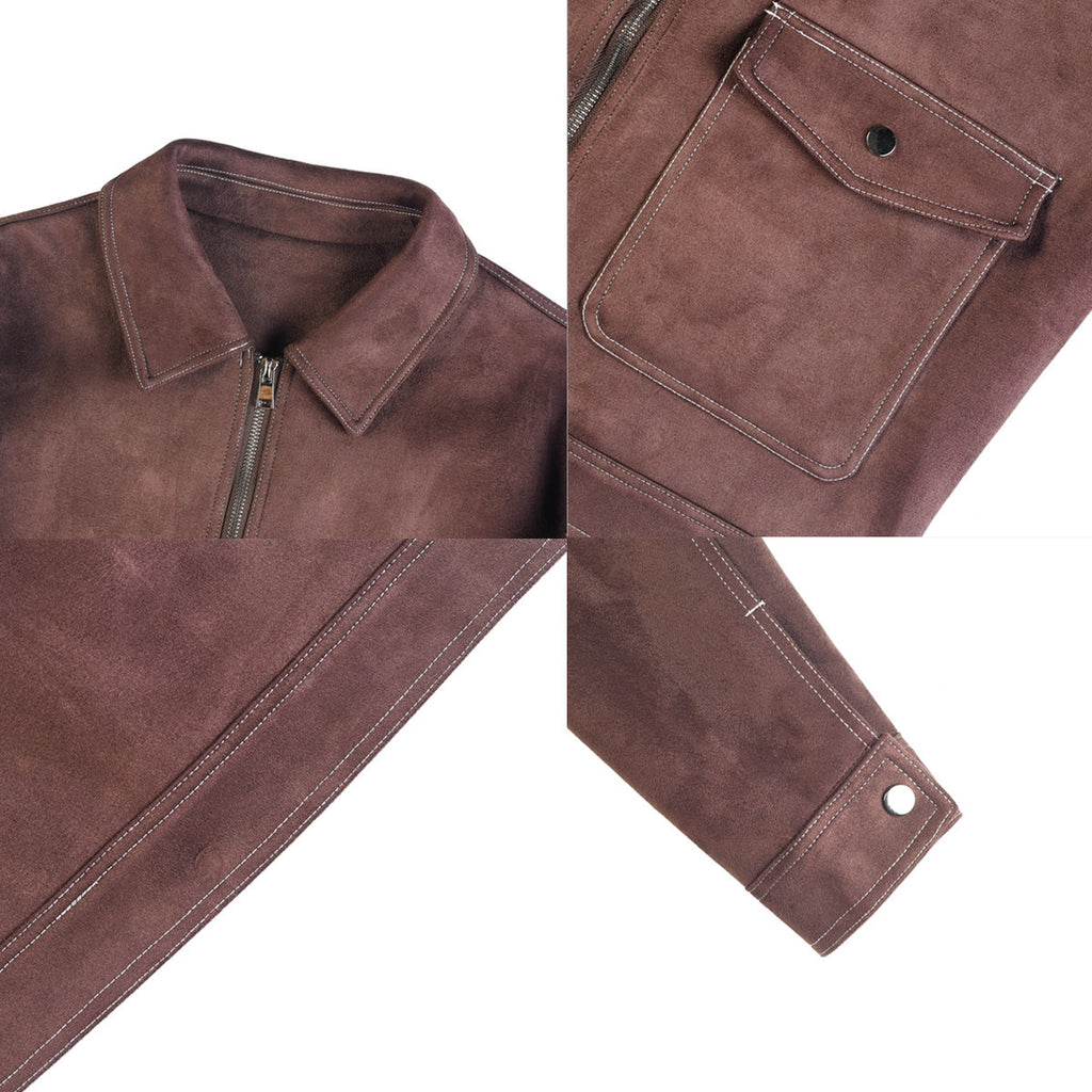 Autumn and Winter New Men's Jacket Coat Fur Fleece Large Pocket Lapel Solid Color Copper Zipper Casual Jacket Top