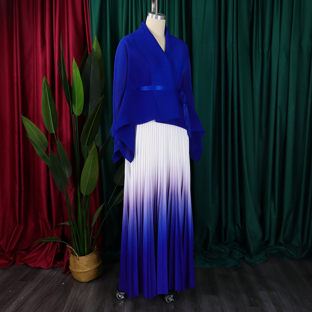 C8610 African Plus Size Women's Spring New Fashion Strap Batwing Top Gradient Color-changing Skirt Two-piece Set
