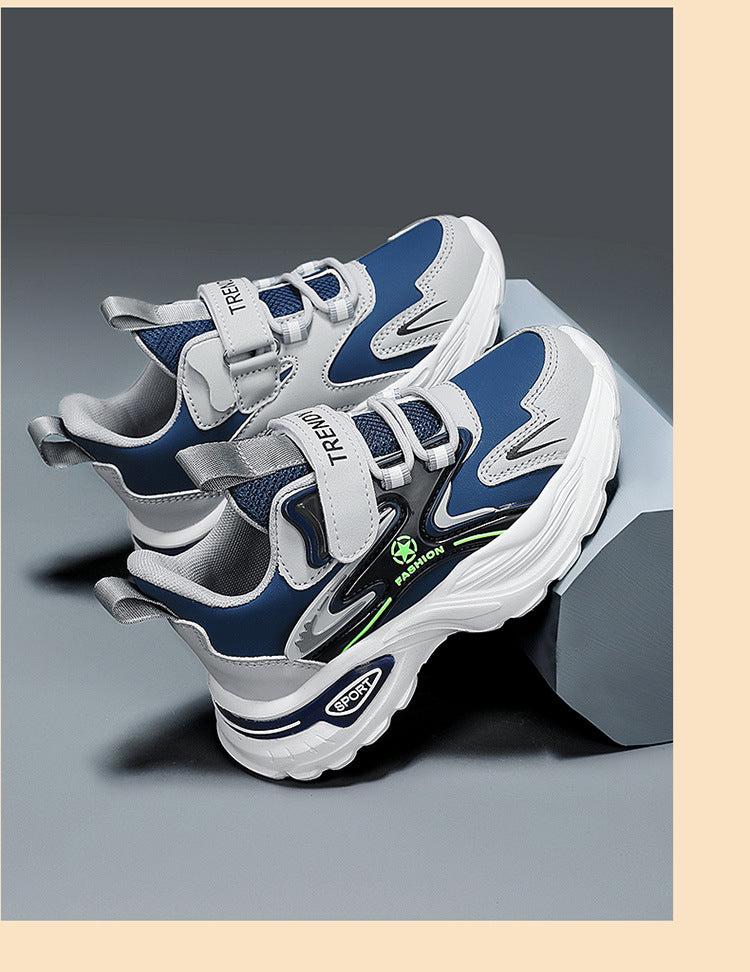 Autumn and Winter Leather Children's sneaker Boys fleece-lined Cotton Shoes Student Dad's Shoes Running Shoes Warm Snow Shoes Children's Shoes