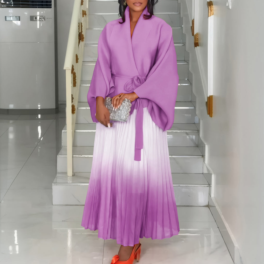 C8610 African Plus Size Women's Spring New Fashion Strap Batwing Top Gradient Color-changing Skirt Two-piece Set