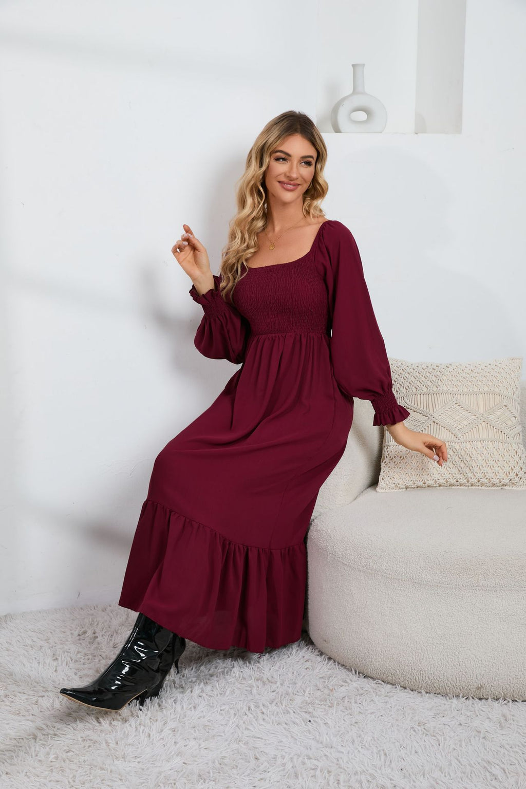 Swintager 2026 Spring New Maternity Chiffon Dress Small Floral Dress Amazon Long-Sleeved Dress