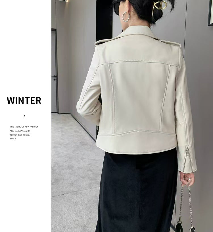 2025 Spring and Autumn New Korean Style Short Women's PU Leather Jacket, Plus Size Slim Motorcycle Jacket, Small Leather Jacket