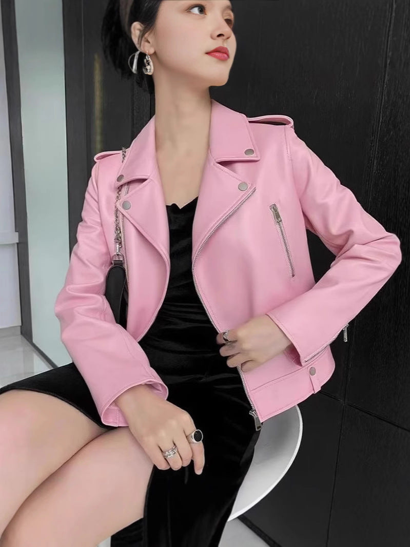 2025 Spring and Autumn New Korean Style Short Women's PU Leather Jacket, Plus Size Slim Motorcycle Jacket, Small Leather Jacket