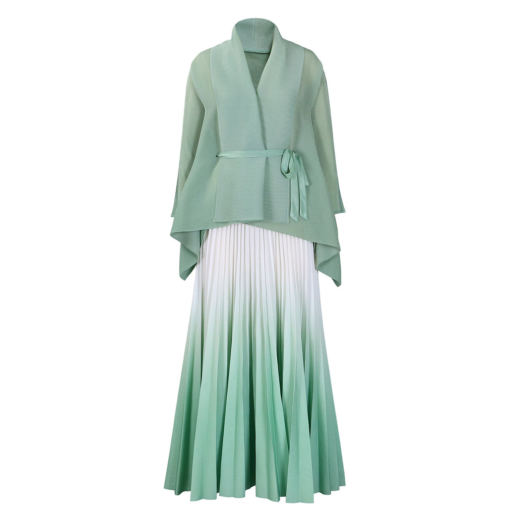 C8610 African plus size Women's Spring New Fashion Strap Bat Sleeve Top Gradient Color-changing Skirt Two-piece Set
