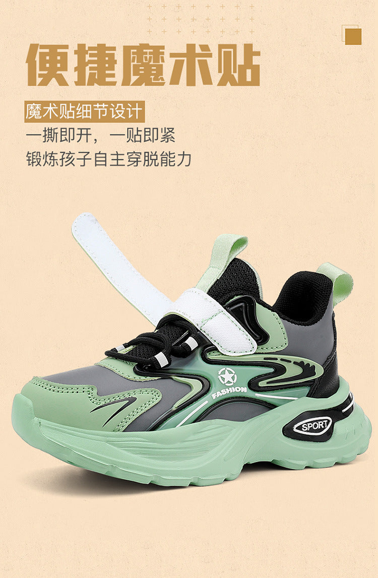 Autumn and Winter Leather Children's sneaker Boys fleece-lined Cotton Shoes Student Dad's Shoes Running Shoes Warm Snow Shoes Children's Shoes